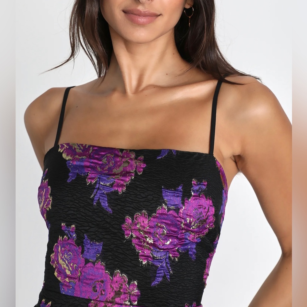 Lulus Vivid Charm Black Floral Jacquard Sleeveless Mini Dress - Picture 2 of 7